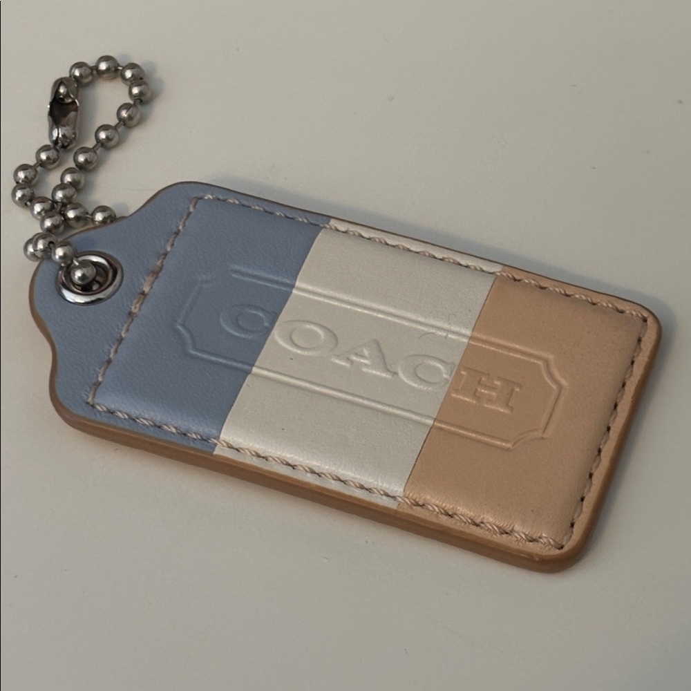 Coach Keychain Multi-Stripe Pastel Leather Tag